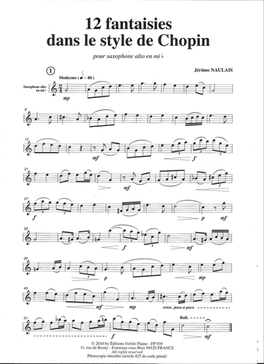 12 Petites Fantaisies Dans Le Style De Chopin Saxophone scores gallery preview page 1