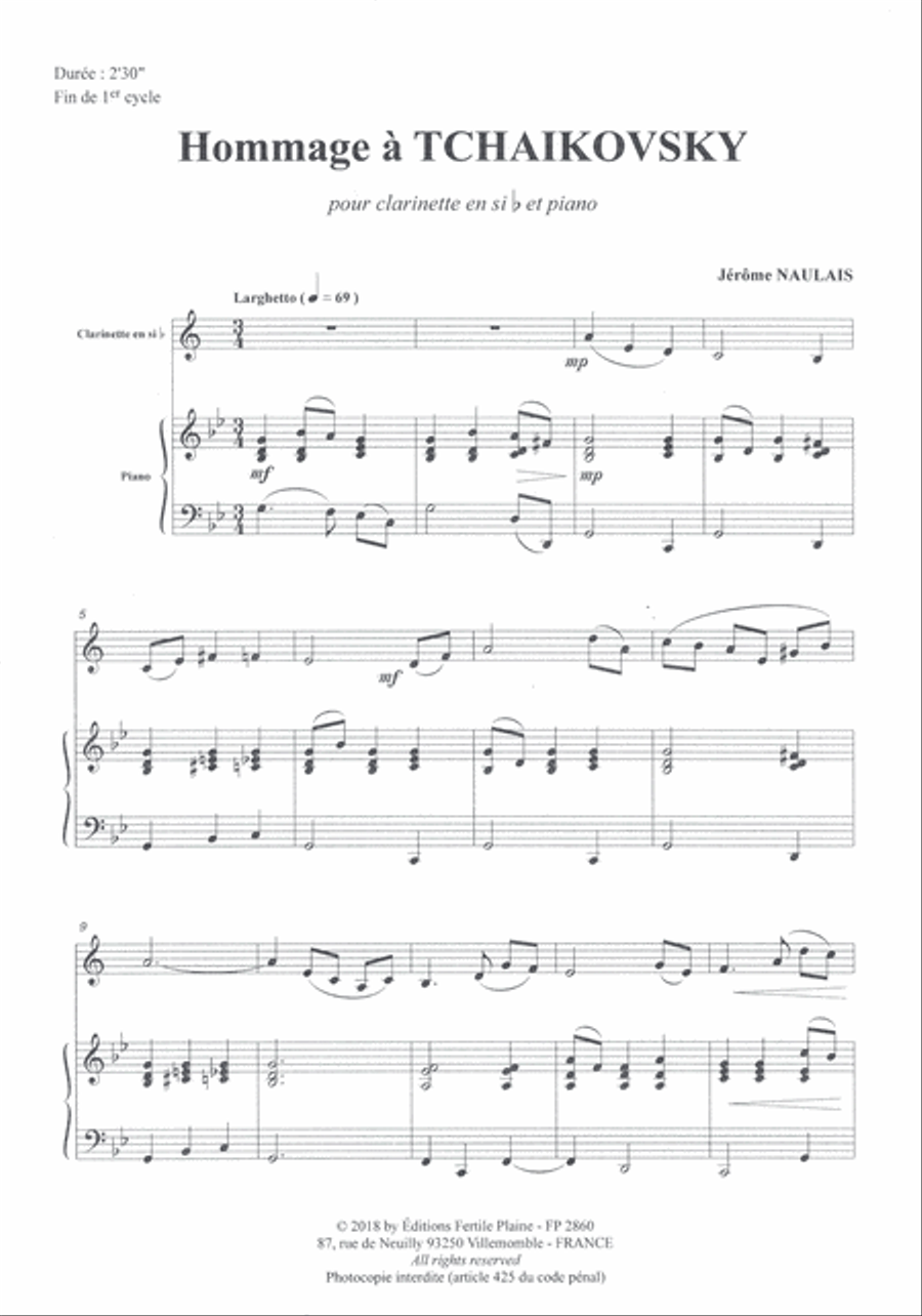 Hommage À Tchaïkowski Clarinet Solo scores gallery preview page 1
