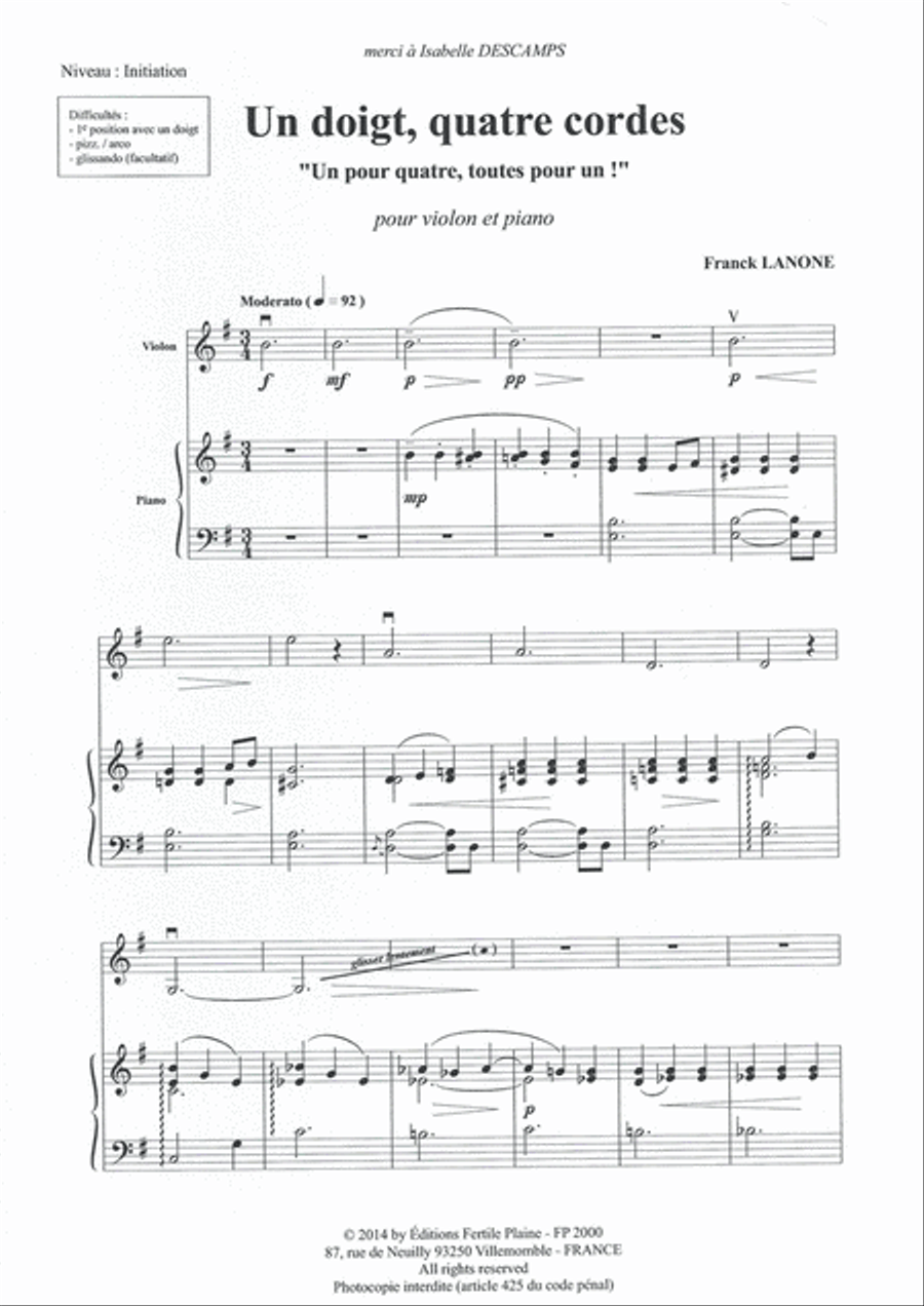1 Doigt, 4 Cordes Violin Solo scores gallery preview page 1