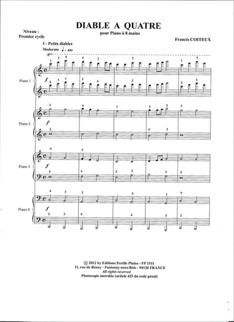 Diable à Quatre (4) Piano scores gallery preview page 1