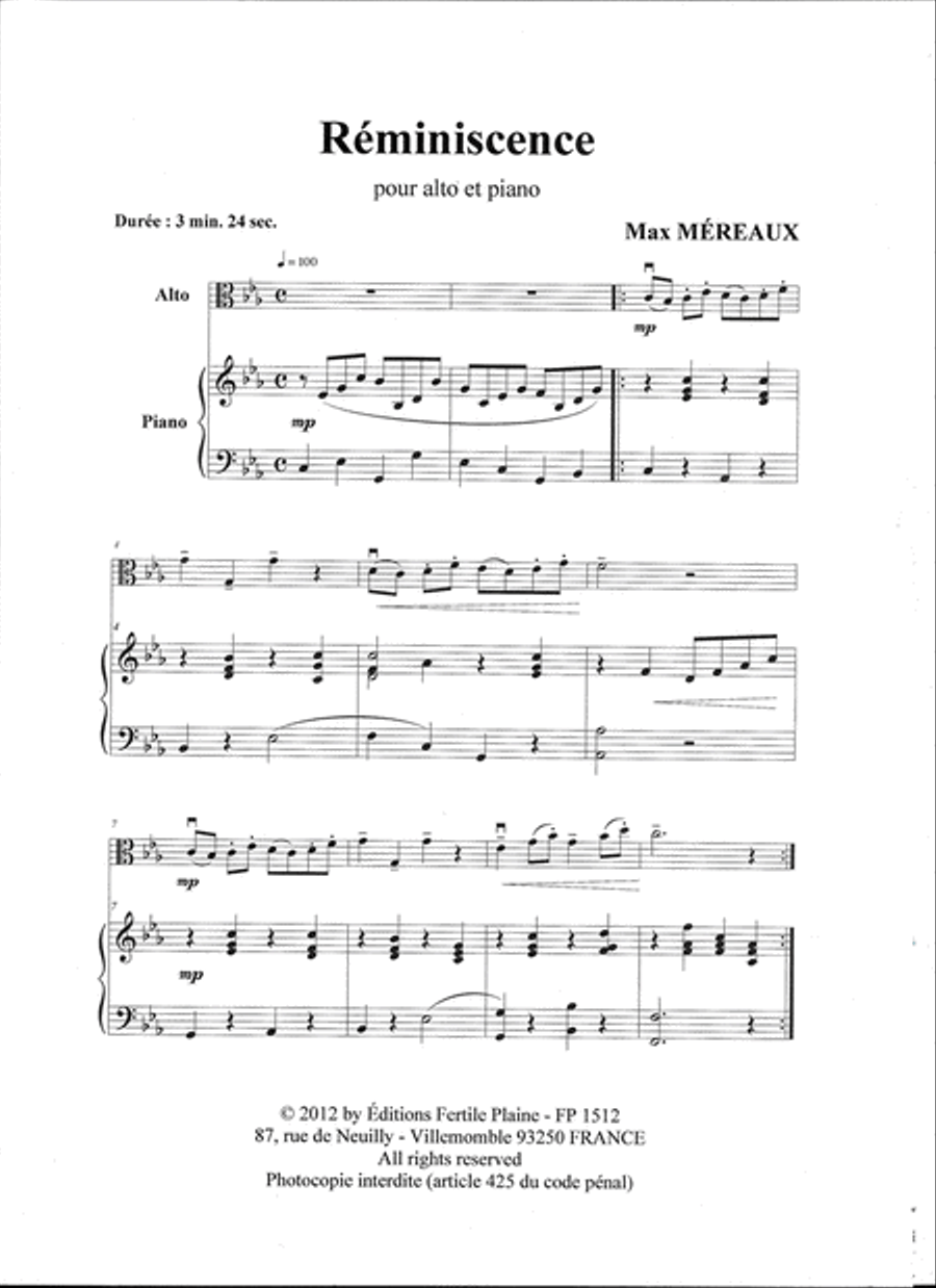 Reminiscence Piano Accompaniment scores gallery preview page 1