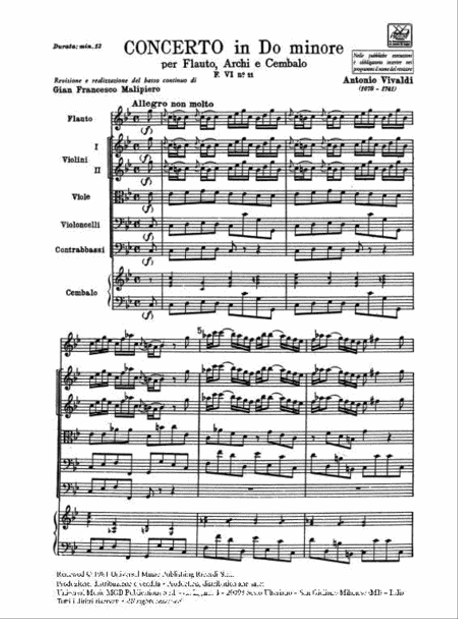Concerto Per Flauto, Archi E BC: In Do Min. Rv 441 Flute scores gallery preview page 2