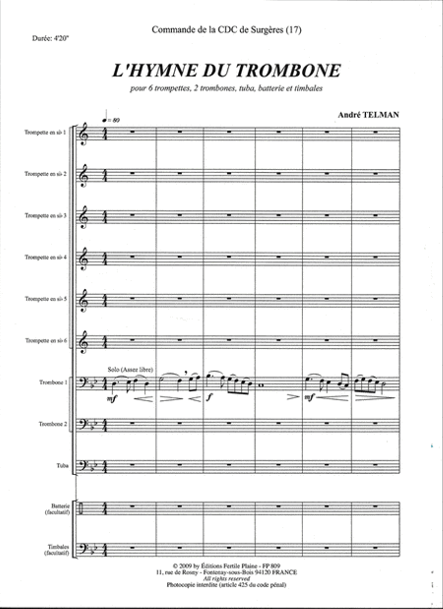 L'Hymne Au Trombone Trombone scores gallery preview page 1