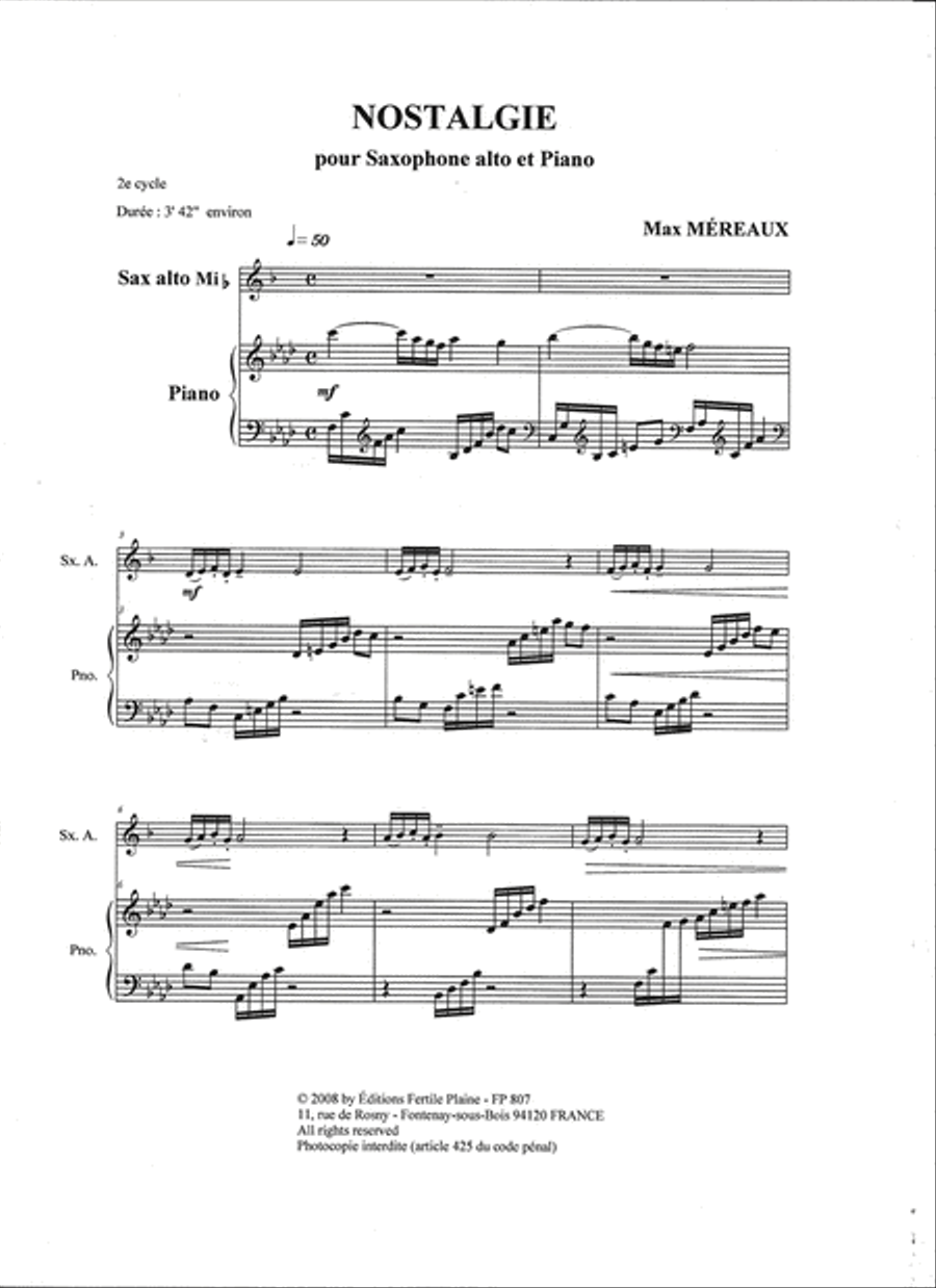 Nostalgie Alto Saxophone scores gallery preview page 1