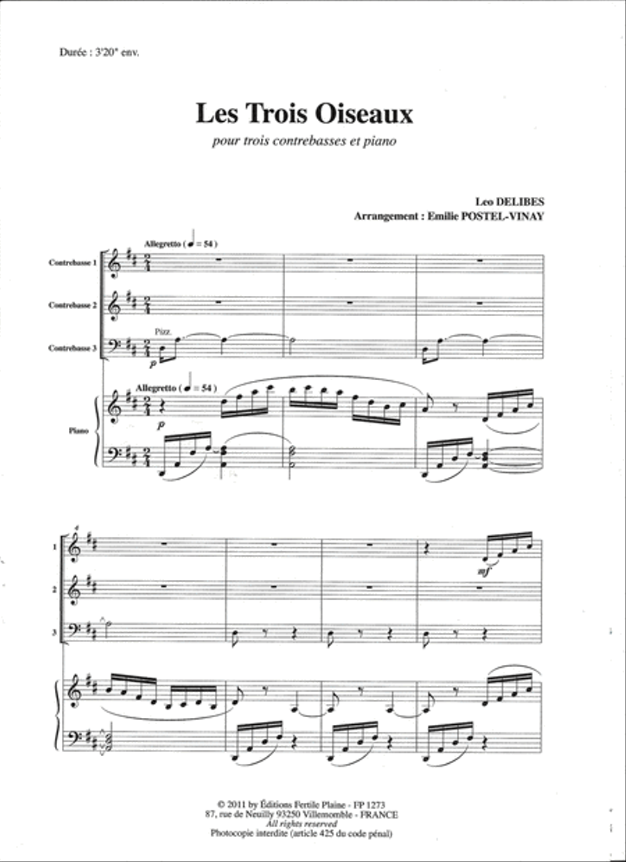 3 Oiseaux Double Bass scores gallery preview page 1