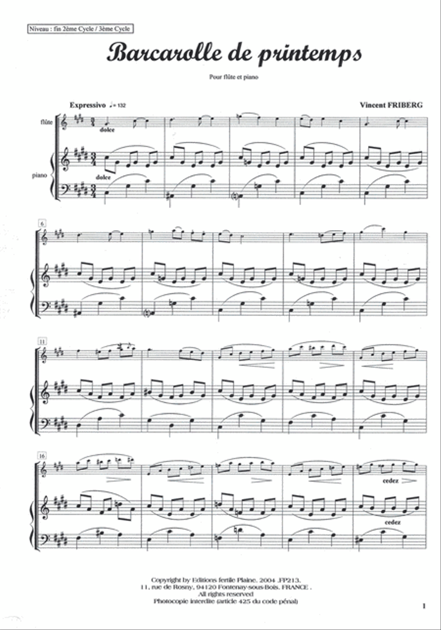 Barcarolle De Printemps Flute Solo scores gallery preview page 1