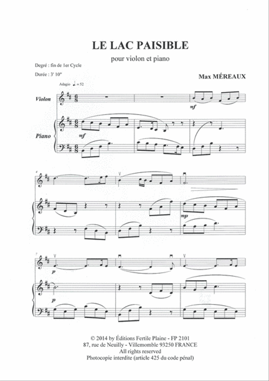 Le Lac Paisible Violin Solo scores gallery preview page 1