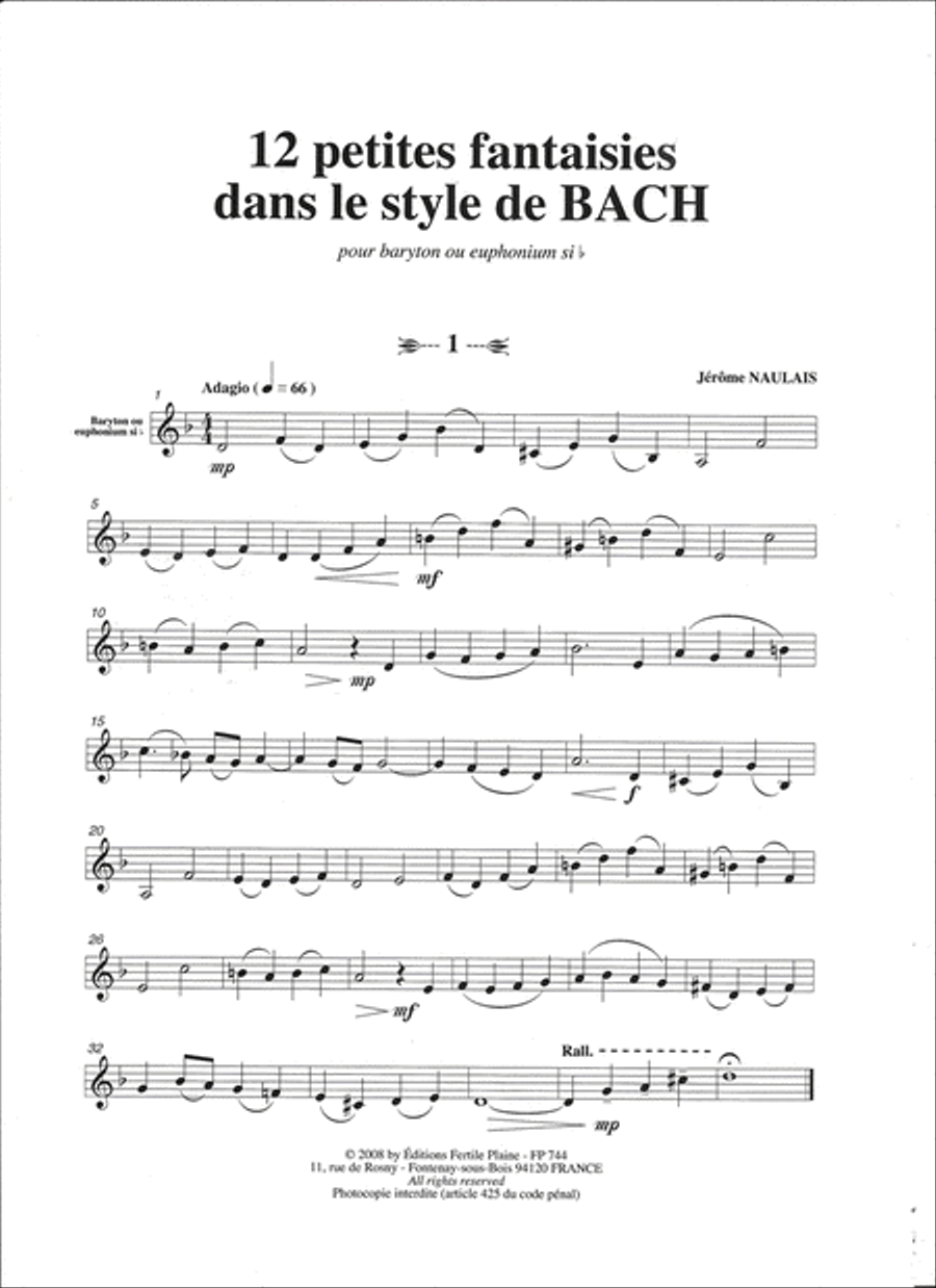 12 Fantaisies Dans Le Style De Bach Euphonium scores gallery preview page 1