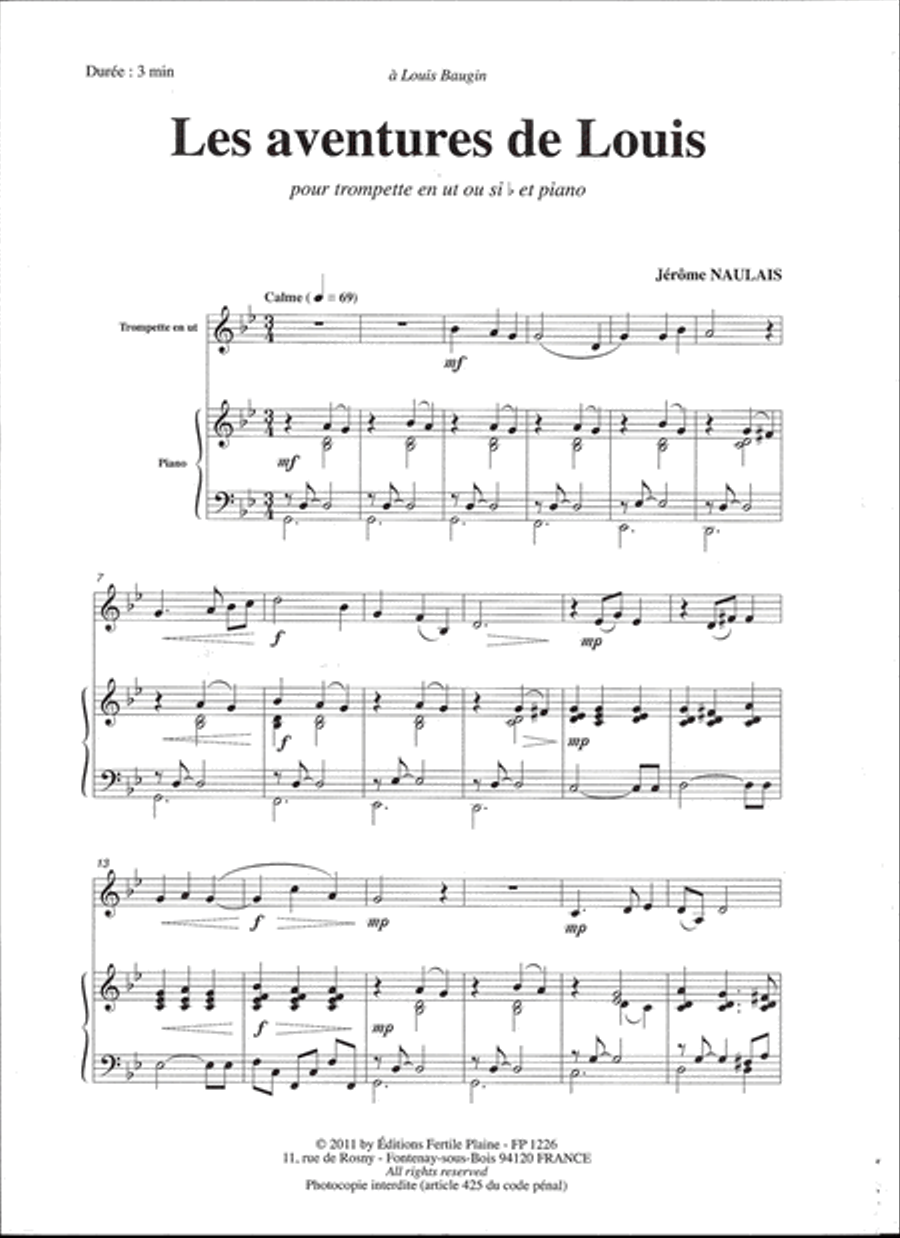 Les Aventures De Louis Trumpet Solo scores gallery preview page 1