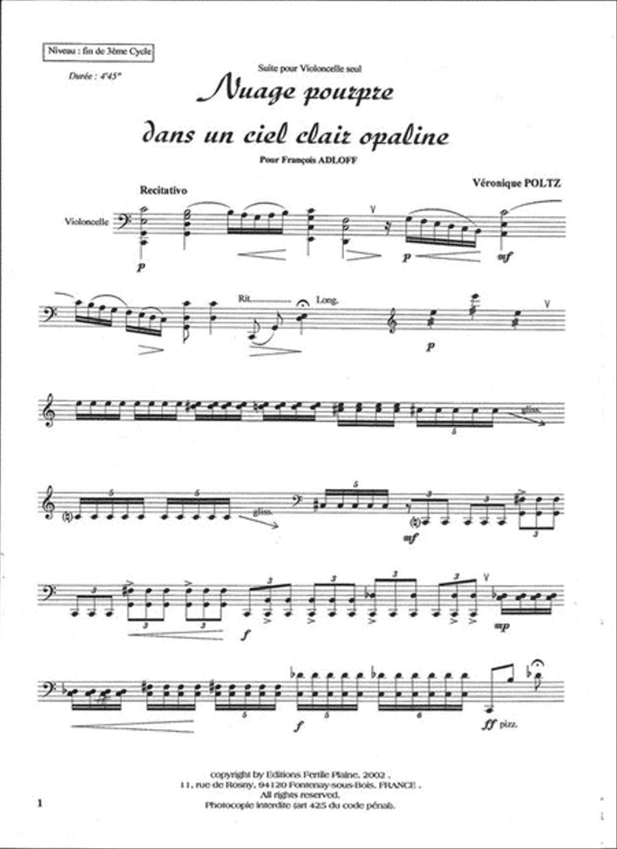 Nuage Pourpre Dans Un Ciel Opaline Cello scores gallery preview page 2