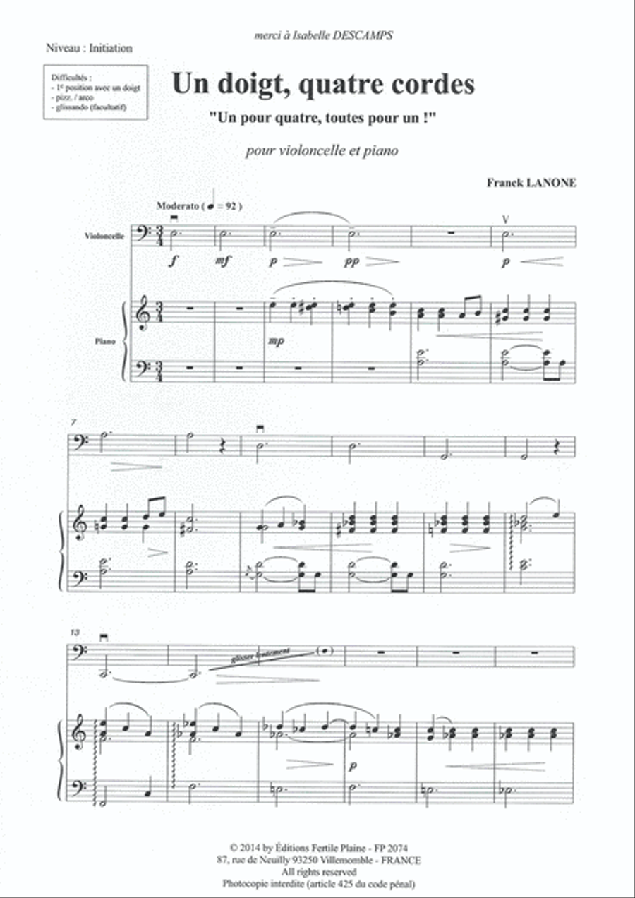 1 Doigt, 4 Cordes Piano Accompaniment scores gallery preview page 1