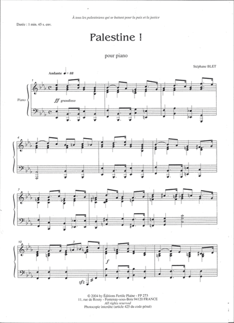 Palestine Piano Solo scores gallery preview page 1