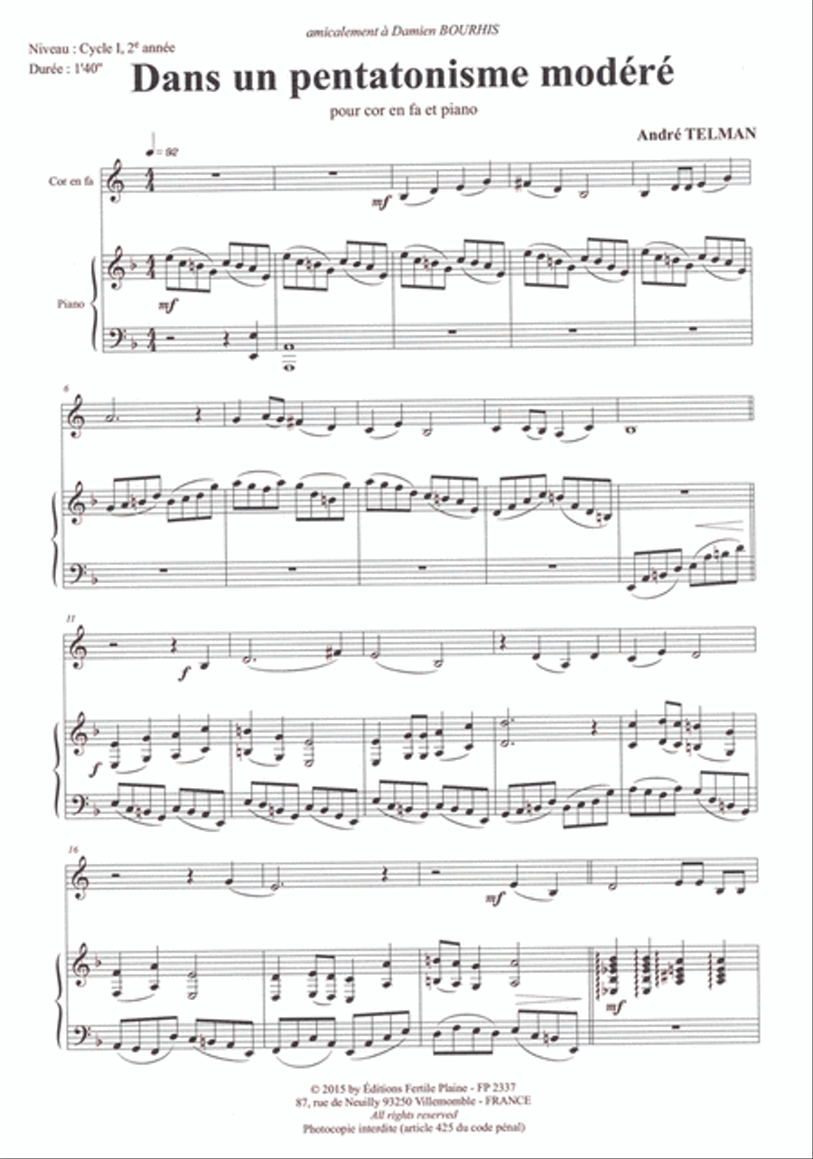 Pentatonisme Horn scores gallery preview page 1