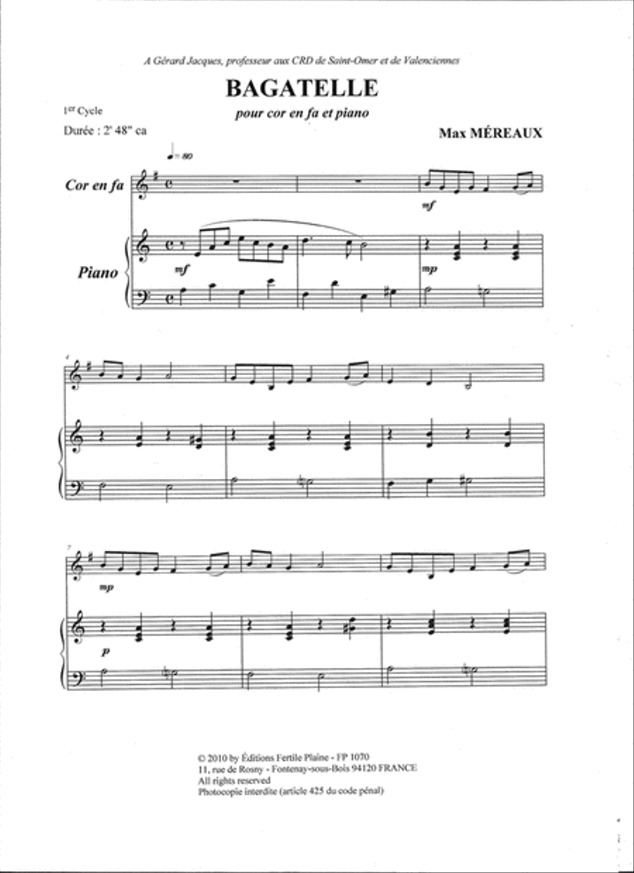 Bagatelle Horn scores gallery preview page 1