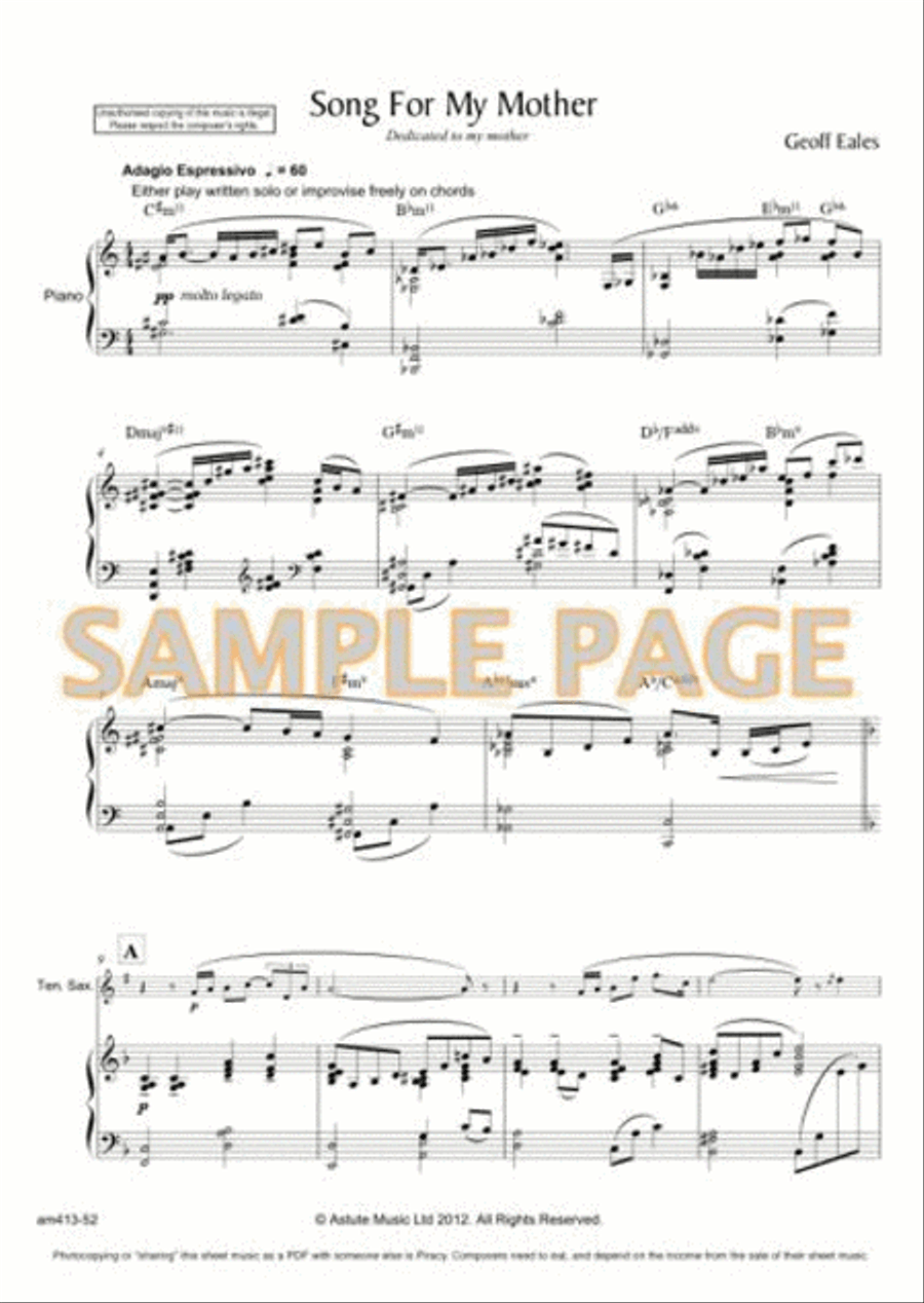 Song For My Mother Tenor Saxophone scores gallery preview page 2