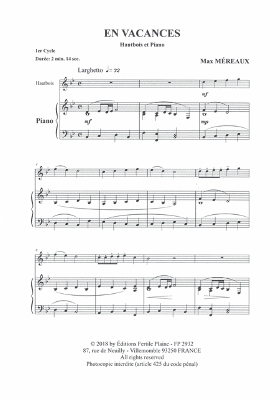 En Vacances Piano Accompaniment scores gallery preview page 1