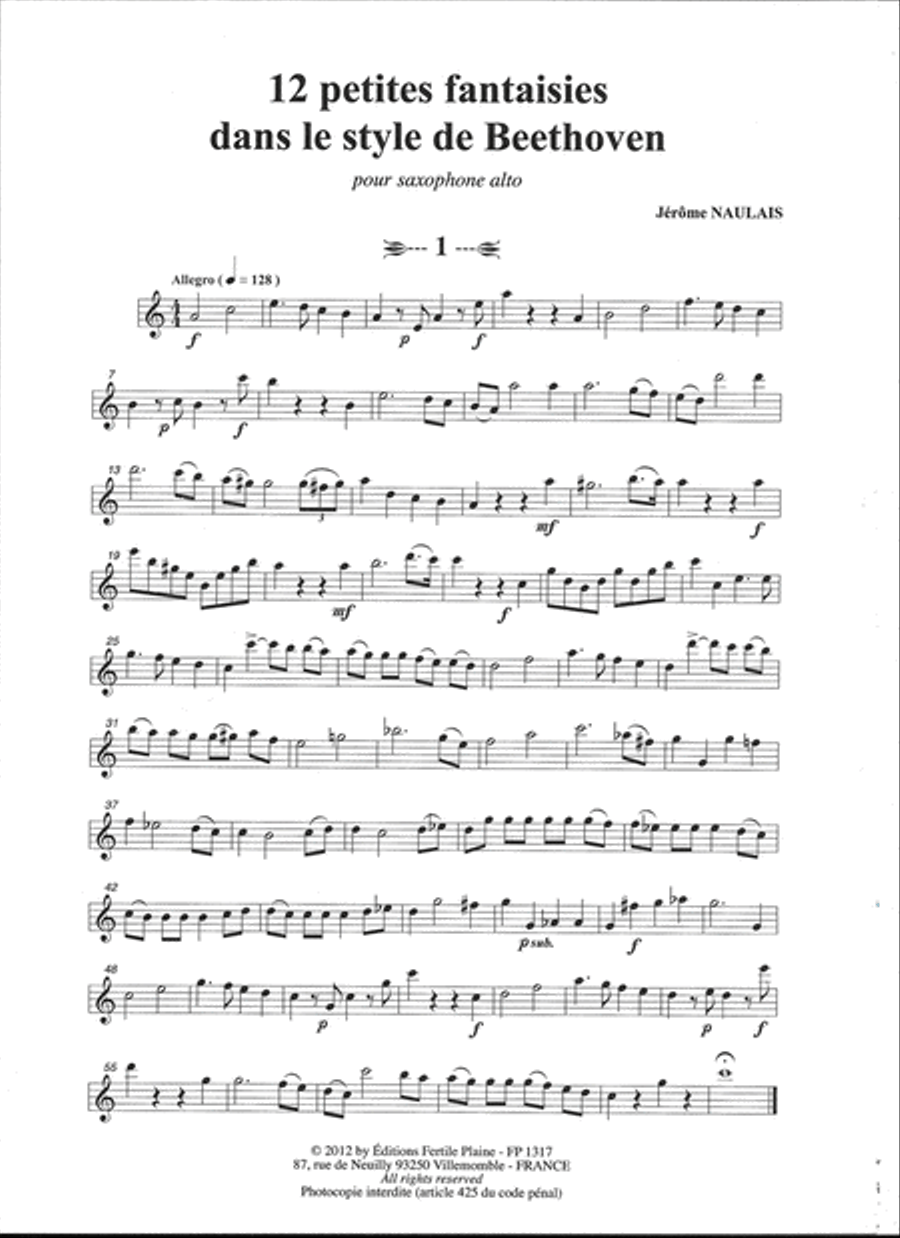 12 Petites Fantaisies Dans Le Style De Beethoven Saxophone scores gallery preview page 1
