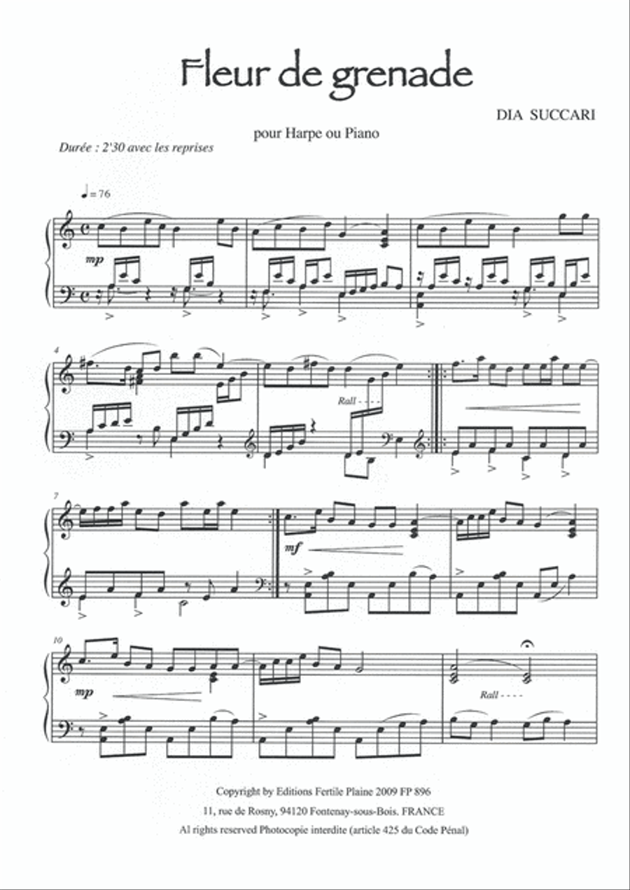 Fleur De Grenade Piano Solo scores gallery preview page 1
