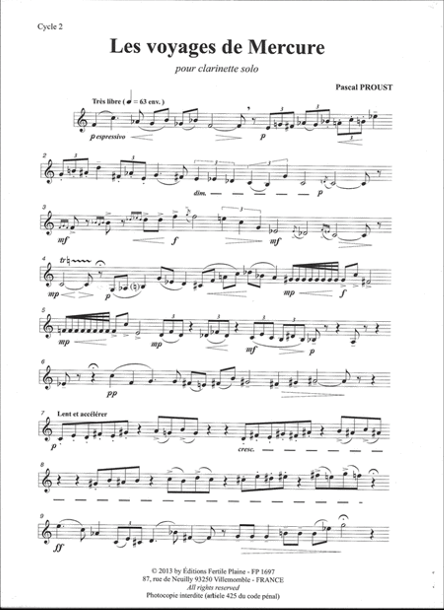 Les Voyages De Mercure Clarinet Solo scores gallery preview page 1