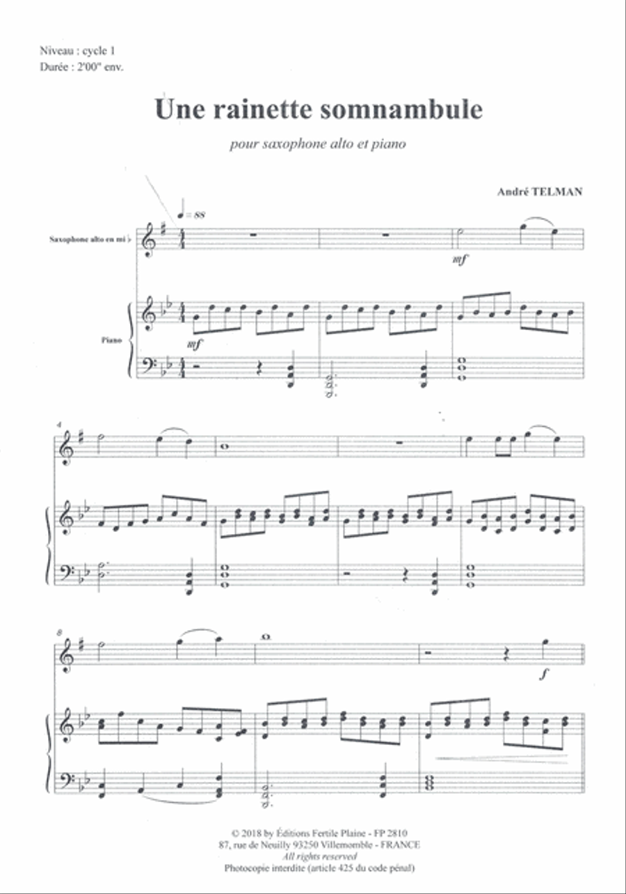 Une Rainette Somnambule Saxophone scores gallery preview page 1