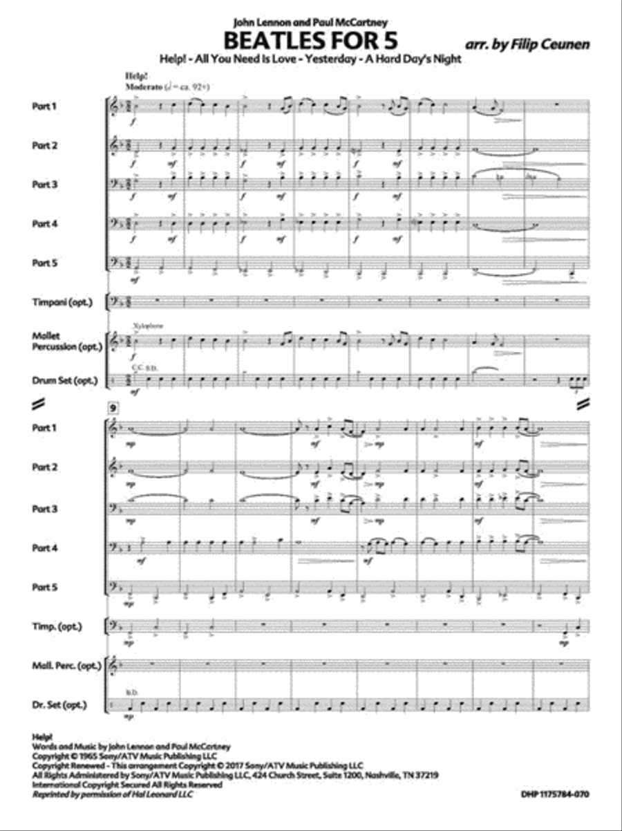 Beatles for 5 Percussion scores gallery preview page 3