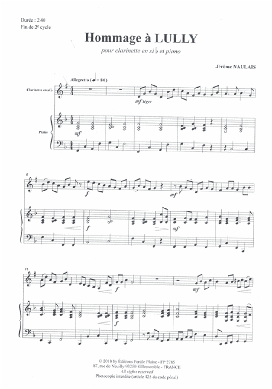 Hommage À Lully Clarinet Solo scores gallery preview page 1