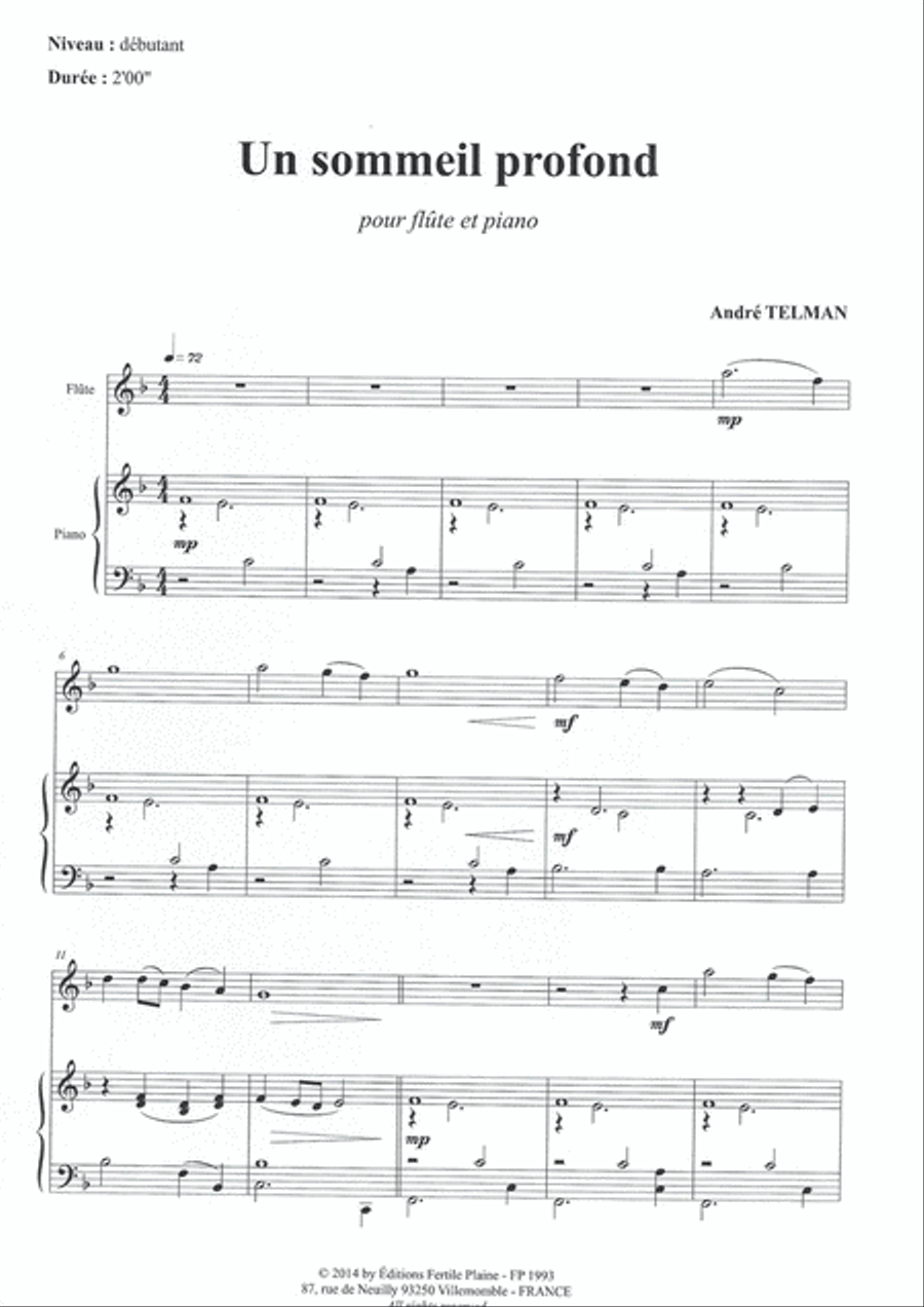 Un Sommeil Profond Flute Solo scores gallery preview page 1