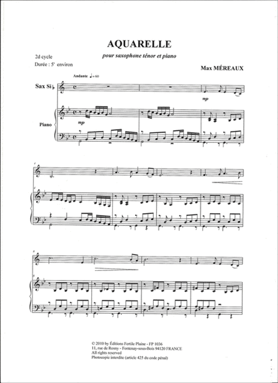Aquarelle Tenor Saxophone scores gallery preview page 1