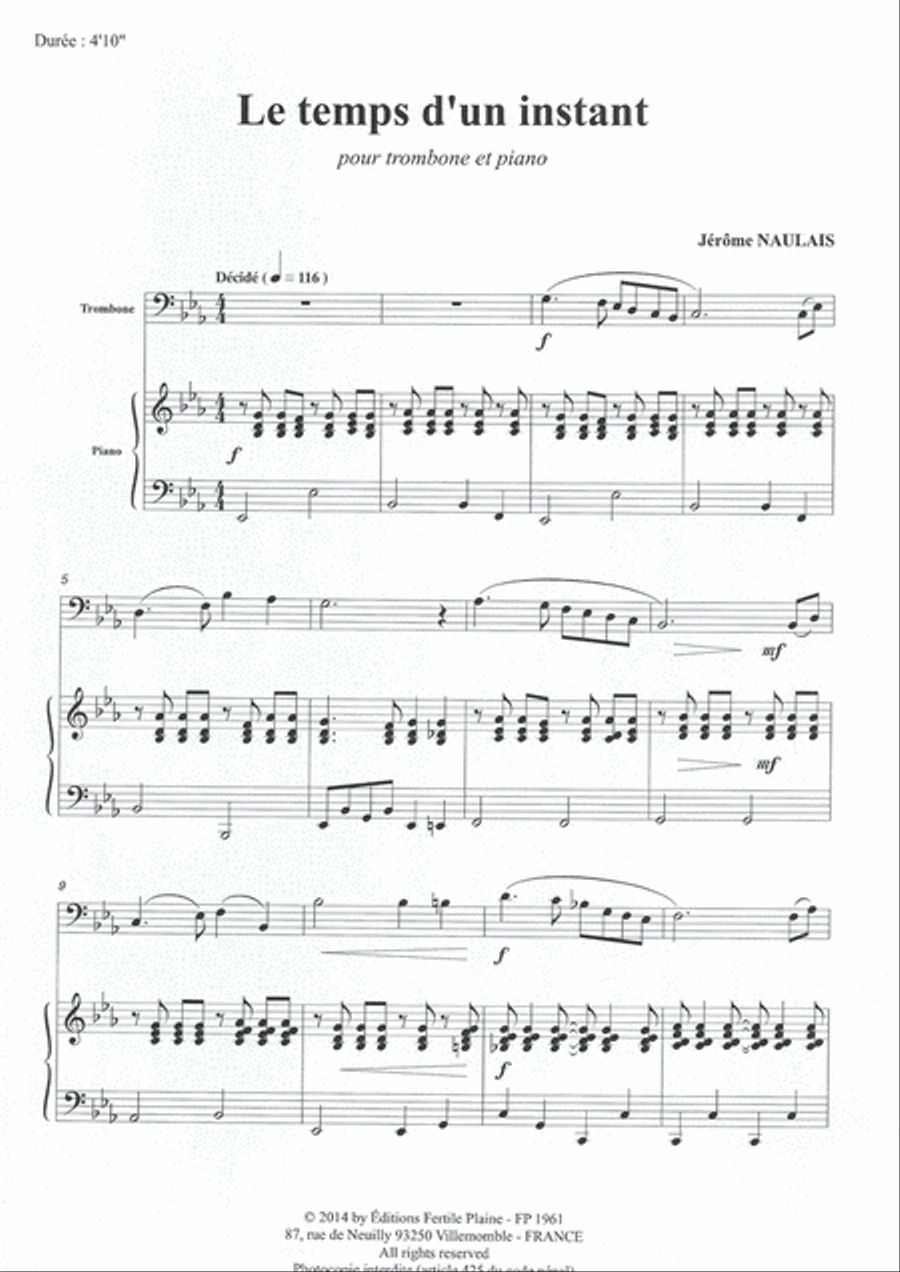 Le Temps D'un Instant Piano Accompaniment scores gallery preview page 1