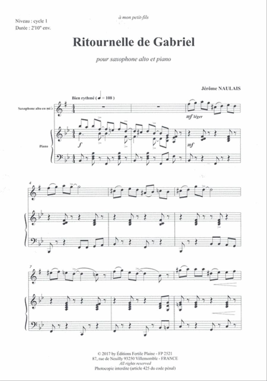 Ritournelle De Gabriel Saxophone scores gallery preview page 1