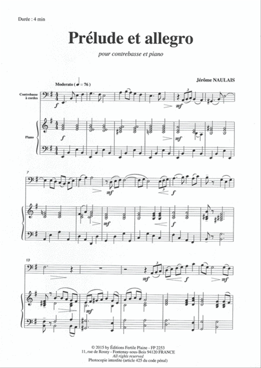 Prélude et Allegro Double Bass scores gallery preview page 1