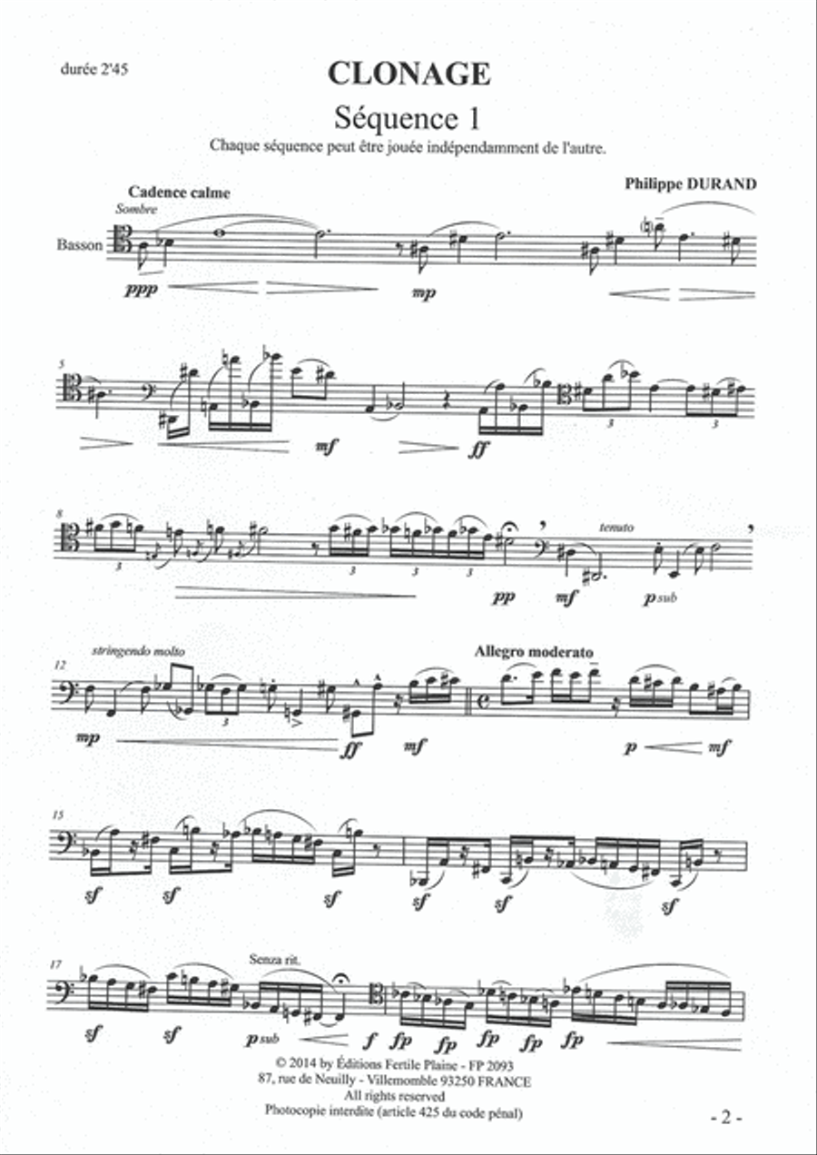 Clonage Bassoon Solo scores gallery preview page 1