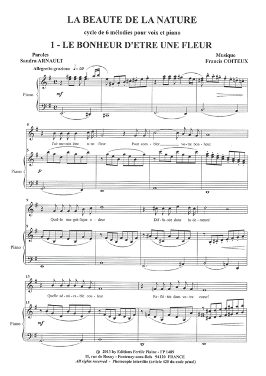 La Beauté De La Nature Le Bonheur D'Être Une Fleur Voice scores gallery preview page 1