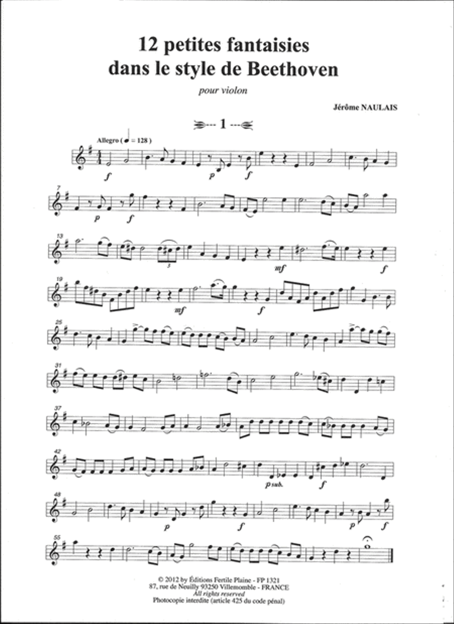 12 Petites Fantaisies Dans Le Style De Beethoven Violin Solo scores gallery preview page 1