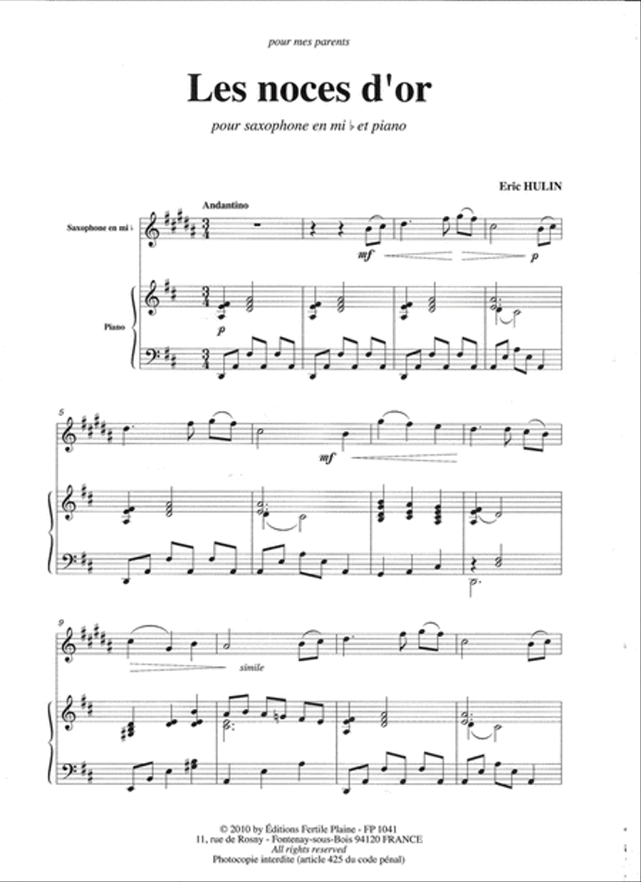 Les Noces D'or Alto Saxophone scores gallery preview page 1