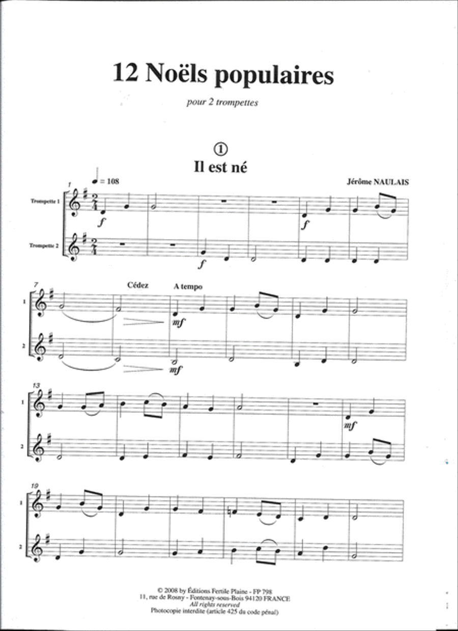 12 Petits Noëls Populaires Trumpet Duet scores gallery preview page 1