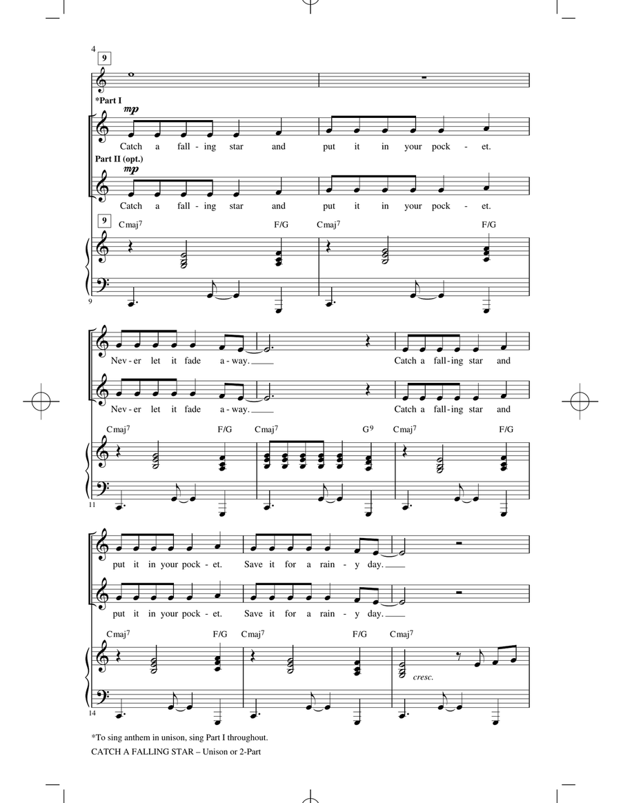 Catch A Falling Star (arr. Mac Huff) Unison Choir scores gallery preview page 2