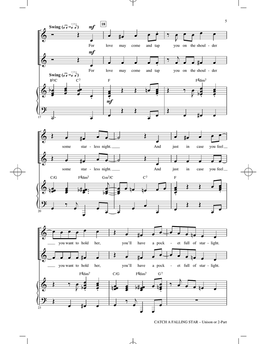 Catch A Falling Star (arr. Mac Huff) Unison Choir scores gallery preview page 3