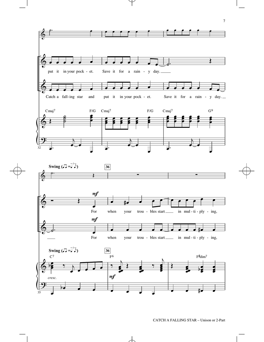 Catch A Falling Star (arr. Mac Huff) Unison Choir scores gallery preview page 5