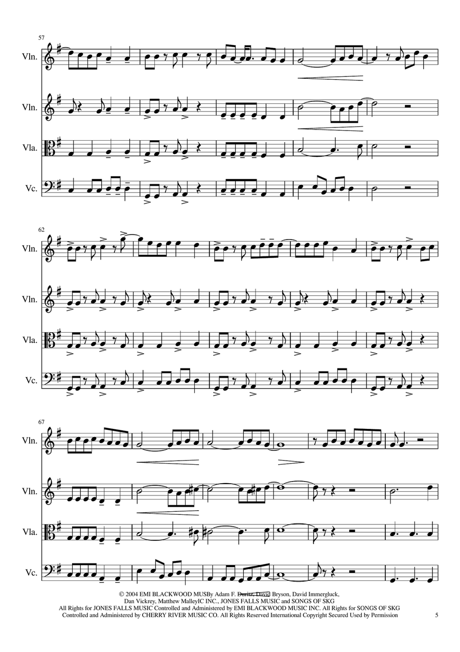 Accidentally In Love String Quartet scores gallery preview page 5