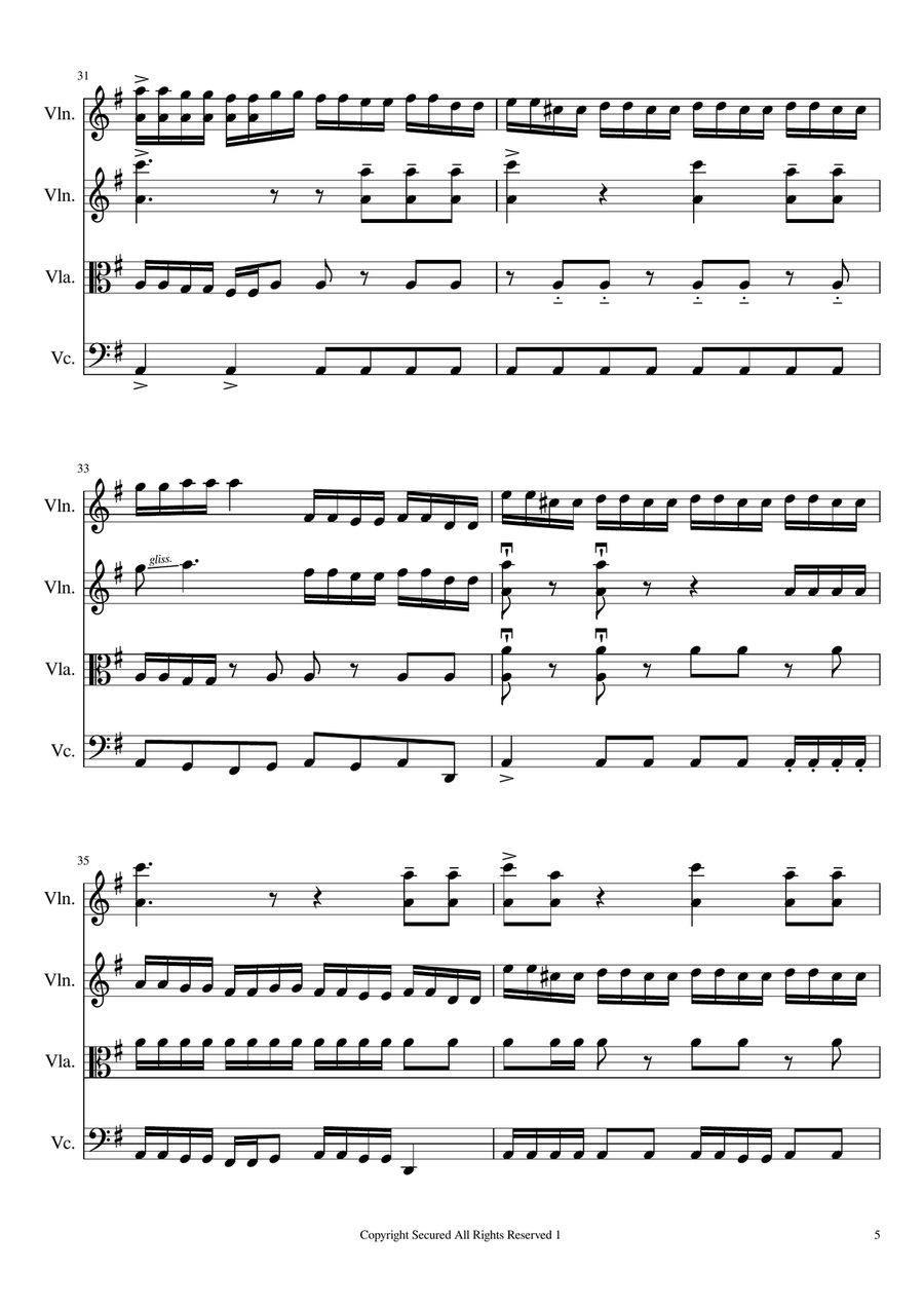 Thunderstruck String Quartet scores gallery preview page 5