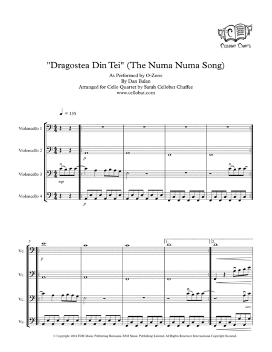 Dragostea Din Tei Cello scores gallery preview page 1