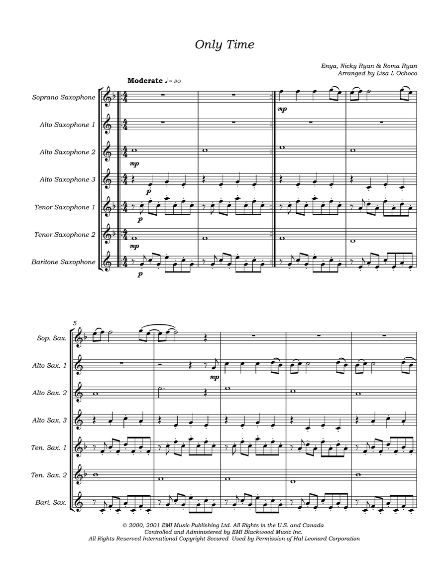 Only Time Saxophone Quartet scores gallery preview page 5