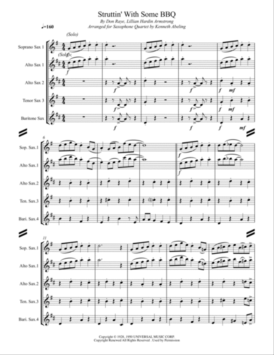 Struttin' With Some Barbecue Saxophone Quartet scores gallery preview page 2