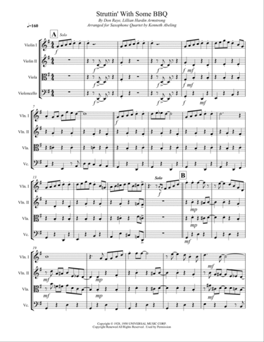Struttin' With Some Barbecue String Quartet scores gallery preview page 2