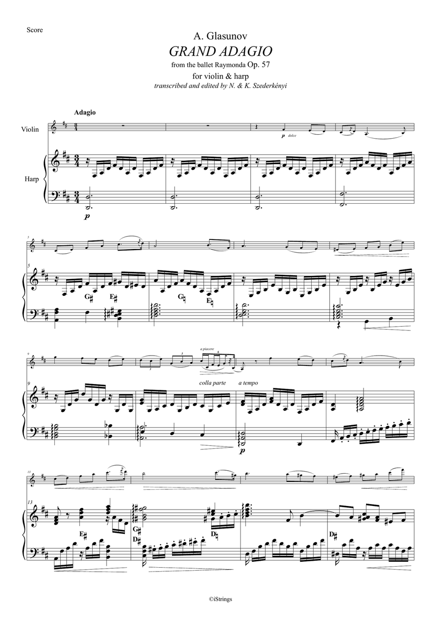 Three Pieces from the Ballet Raymonda - for violin & harp String Duet scores gallery preview page 2
