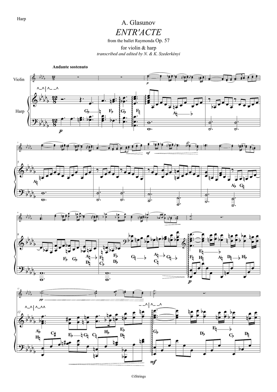 Three Pieces from the Ballet Raymonda - for violin & harp String Duet scores gallery preview page 6