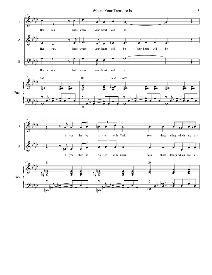 Where Your Treasure Is (SAB) 3-Part scores gallery preview page 3