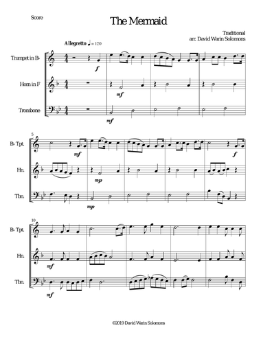 The Mermaid for brass trio (trumpet, horn, trombone)