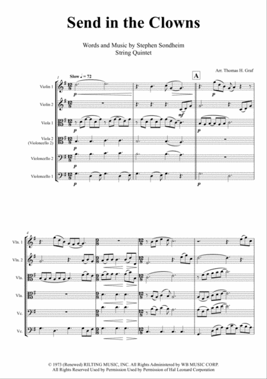 Send In The Clowns String Quartet scores gallery preview page 1